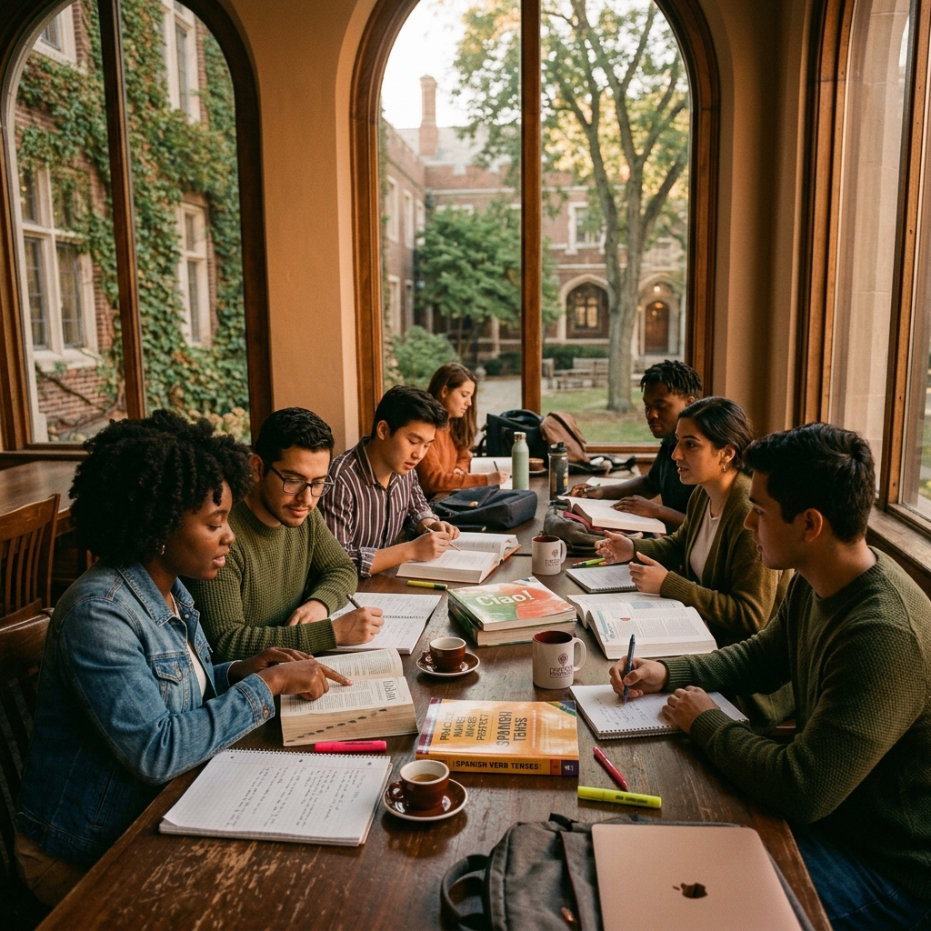 Estudiantes en un salón de estudio clásico en The Bronx