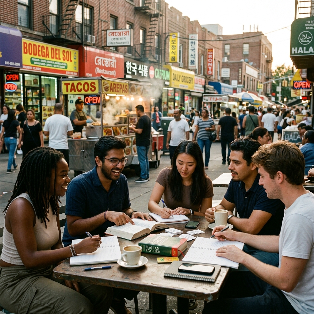 Estudiantes al aire libre en Queens multicultural
